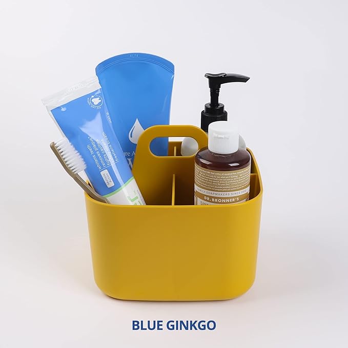 BLUE GINKGO Stackable Organizer Caddy – Korean-Made Portable Tote for Bathroom, Office, Crafts, or School Supplies (Square, Yellow)