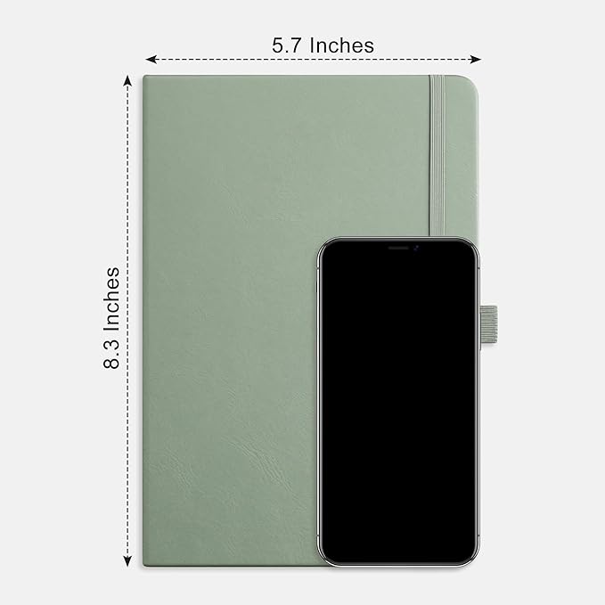 RETTACY Bullet Dotted Journal Notebook, 192 Pages, A5 Medium Size (5.7'' x 8.3''), Leather Hardcover, 100 GSM Thick Paper, for Bullet Journaling, Planning, Tracking (Sage Green)