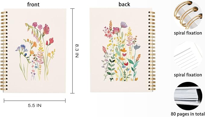 Vintage Wild Flower Botanical Plant Hardcover Spiral Notebook 5.5x8.3,Rustic Spring Floral Cottagecore Notebook Journal for Work Office School Student Teacher.