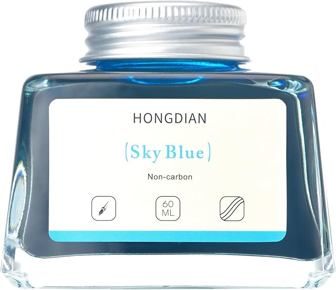Hongdian Fountain Pen Bottled Ink Sky Blue Color, 60ml Non Carbon Inkwell Bottle, Artist Calligraphy Ink