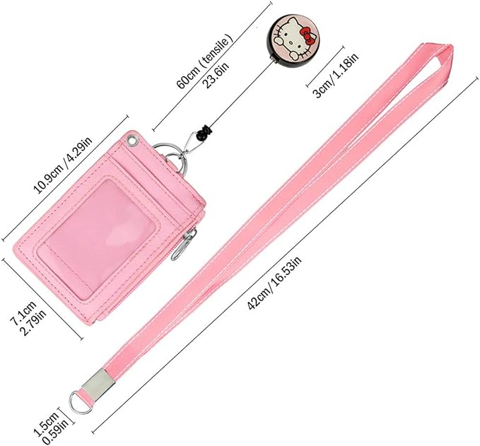 Cute Badge Holder Retractable Lanyard Reel Clip with Heavy Duty Carabiner, 1 Clear ID Window, and 4 Card Slots in 2 Sided for Students Teens Boys Girls Women