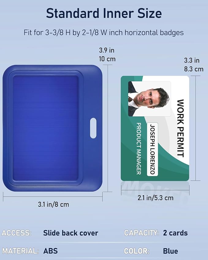 Uniclife 3 Pack Sliding ID Badge Holder Blue Horizontal Hard Plastic Case with Clear Window Card Protector Pouch for Office School ID Credit Cards Proximity Key Cards Driver’s Licenses and Passes