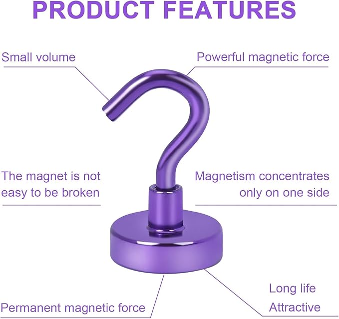DIYMAG Magnetic Hooks, 30Lbs Strong Heavy Duty Cruise Magnet S-Hooks for Classroom, Fridge, Hanging, Cabins, Grill, Kitchen, Garage, Workplace and Office etc, (15 Pack-Purple)