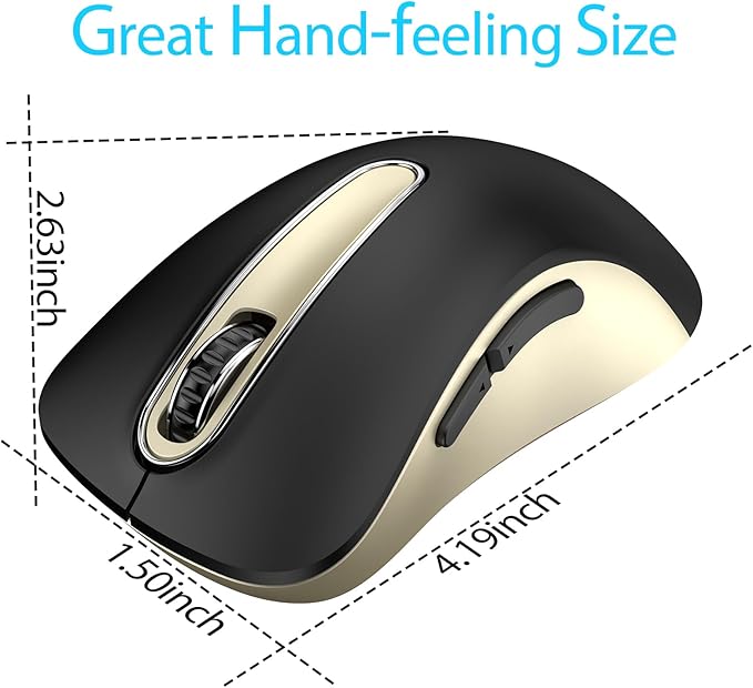 memzuoix 2.4G Wireless Mouse, 1400 DPI Computer Mice with USB Receiver, Portable Wireless USB Battery Powered Cordless Mouse for Laptop, PC, Desktop, 5 Buttons (Black Gold)