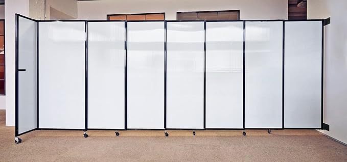Wall-Mounted Sliding StraightWall Room Divider | Adjustable Widths | Locking Wheels | Room Separator | Up to 19'9" Wide x 6'10" Tall Latte Fabric Panels
