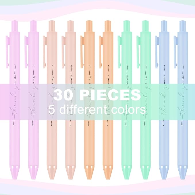 30pcs Thank You Pens Bulk Cute Multicolor Ballpoint Pen for Men Women Server Accessories Employee Holiday Appreciation Gifts for Teacher Office Back to School Party Favor (Macarons)