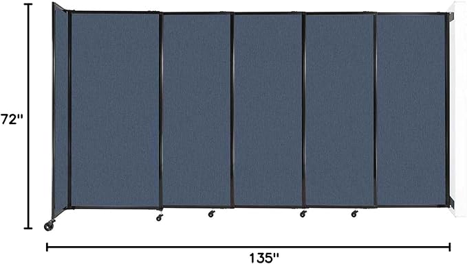 Wall-Mounted Sliding StraightWall Room Divider | Adjustable Widths | Locking Wheels | Room Separator | Up to 11'3" Wide x 6' Tall Ocean Fabric Panels