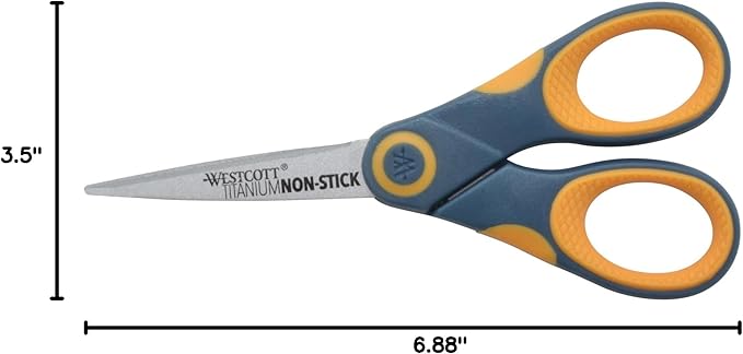 Westcott 14881 5-Inch Non-Stick Titanium Scissors For Office and Home, Yellow/Gray