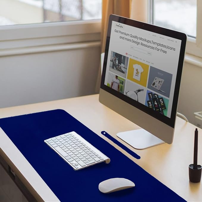 Boutilon Leather Desk Pad 35"x 17" Non-Slip Mouse Pad,Office Desk Mat,Waterprooft PU Leather Desk Blotter,Desk Pad Protector,Desk Writing Pad for Home Office Decor (L-Navy,35"x 17")
