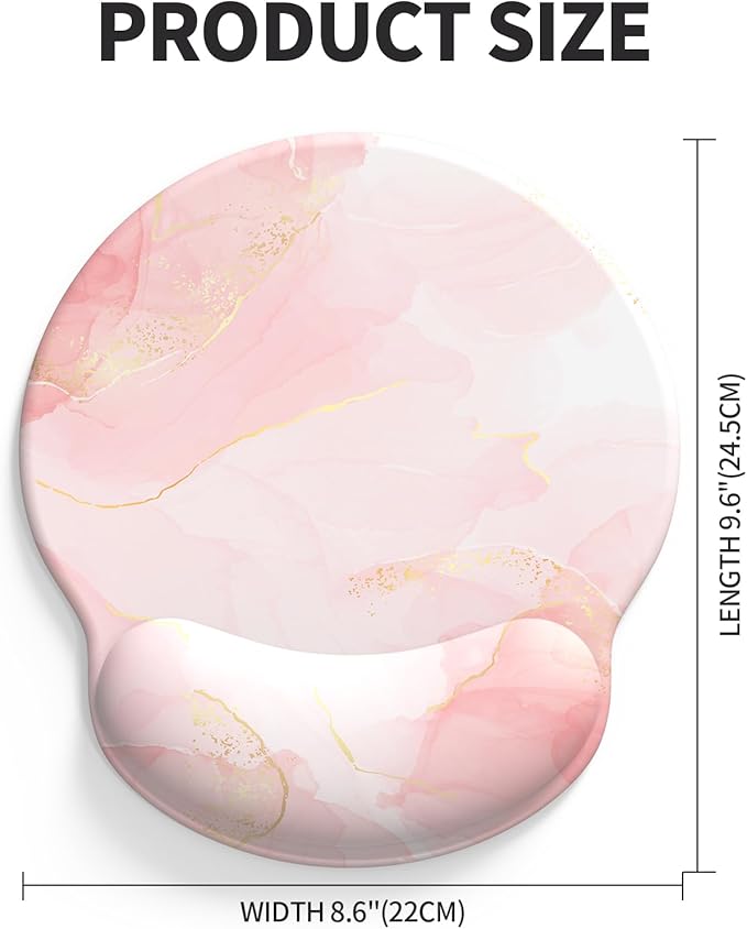 eulps Mouse Pad with Wrist Rest, Comfortable Computer Mousepad with Gel Wrist Support Smooth Surface and Non-Slip PU Base for Pain Relief, Laptop, Office & Home (Pink Marble)