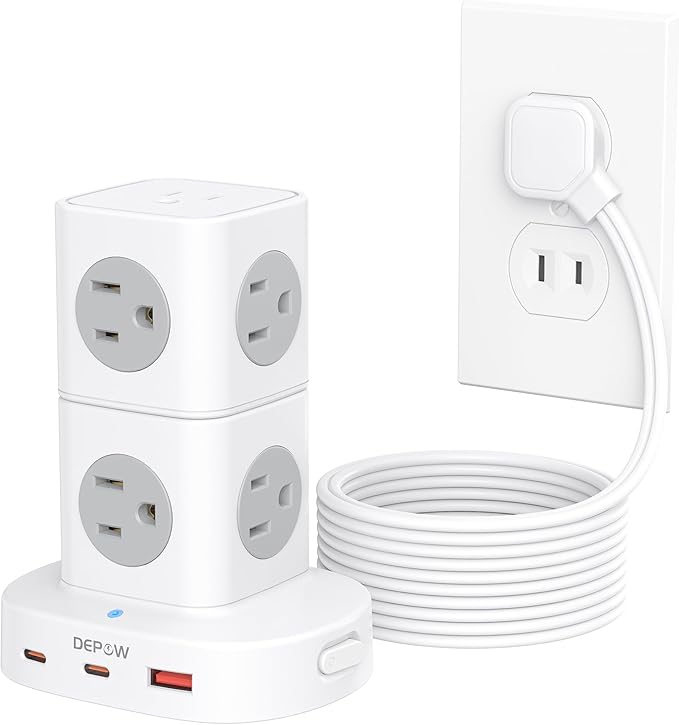 2 Prong Power Strip, 2 to 3 Prong Outlet Adapter with 9 Outlets 3 USB Ports (2 USB C), 1700J Two Prong Surge Protector, 5FT Power Strip Tower, Wall Mount for Old House Non-Grounded Outlets