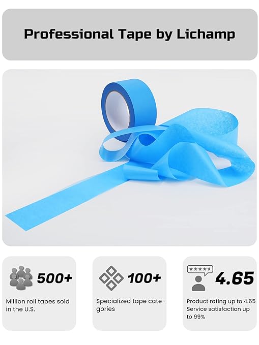 Lichamp Blue Painters Tape Bulk, 4 Pack 1.9 inch Wide by 55 Yards Tape Paper, Blue Tapes for Crafts Arts