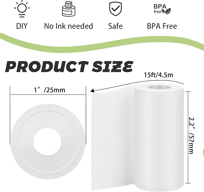 20 Rolls Thermal Paper, Glossy Thermal Printer Paper for Mini Portable Printer, 57mm X 4.5m, Diameter 26mm, Thermal Labels for Most Pocket Printer, Black Text, Suitable For Notes, List, Photos