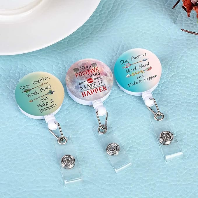 Badge Reels,Nurse Badge Holder,Retractable Badge Reel with Clip ID Card Holders for Office Worker Doctor Nurse(3 Pack Inspirational Quotes A)