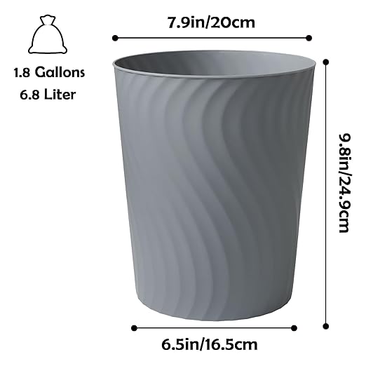 YGJT Small Trash Can, 3 Pack 1.8 Gallons Bathroom Trash Can Waste Basket, Round Garbage Can, Plastic Trash Bin for Kitchen, Dorm, Bedroom, Office, Living Room, Study, Compact Spaces(White Black Grey)