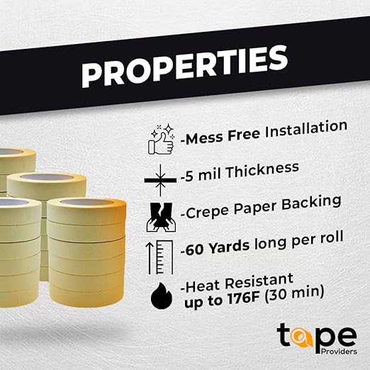 WOD MT5 Utility Grade Masking Tape, 3/8 inch x 60 yds. (Pack of 96) for Home or Office air-Dry Painting, Labeling, & Packing. Leaves no Residue