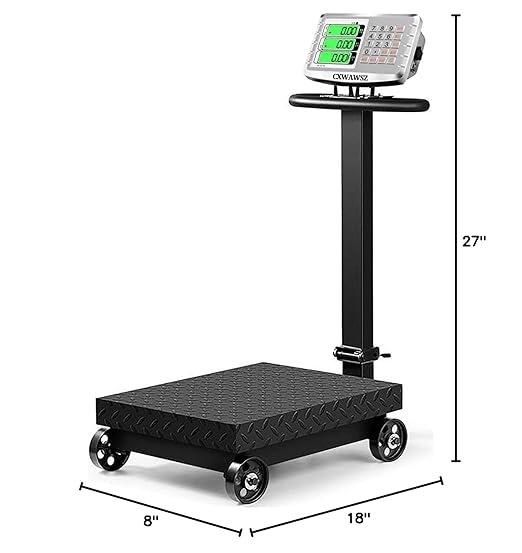660lb Industrial Platform Scale with Wheels Computing Floor Digital Scale with Accurate LB/KG Price Calculator High Definition Displa Foldable for Weighing Luggage Package Shipping Mailing