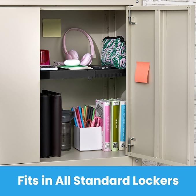 LockerMate Adjust-A-Shelf Locker Shelf, Easy to Use, Extends to Fit Your Locker, Black