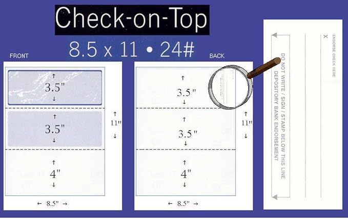 Business Voucher Check Stock - 500 Sheets, Check on Top, Gold Marble