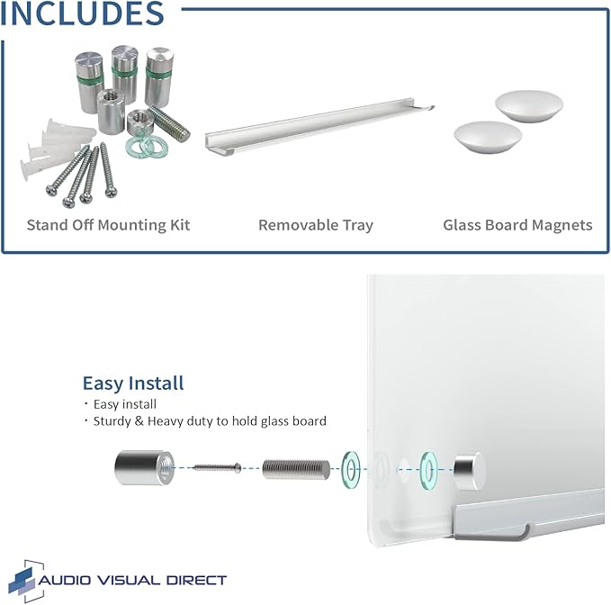 Audio-Visual Direct Magnetic Ultra White Glass Dry-Erase Board Set - 40" x 35" - Includes Magnets, Hardware & Marker Tray