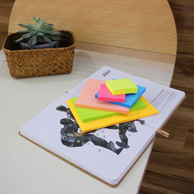 Vanpad Sticky Notes 6x8 in Bright Stickies Colorful Super Sticking Power Memo Pads Strong Adhesive 5 Pads/Pack 28 Sheets/pad