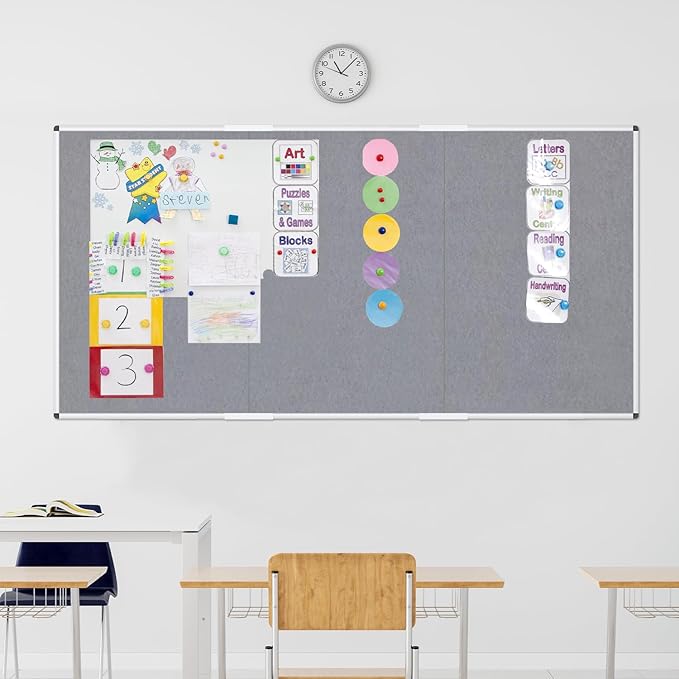 VIZ-PRO Large Fabric Bulletin Board/Foldable Notice Board Felt Gray, 96 X 48 Inches, Silver Aluminium Frame