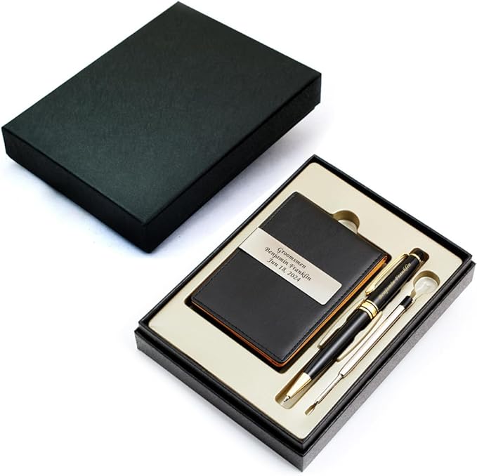 Free Engraving - Personalized Groomsmen Gift, Roller Ballpen, Ballpoint pen, Ball pen, Refillable Pen, Refill pen, Leather Money Clips, Card Holder, Three Lines Each 30 Characters