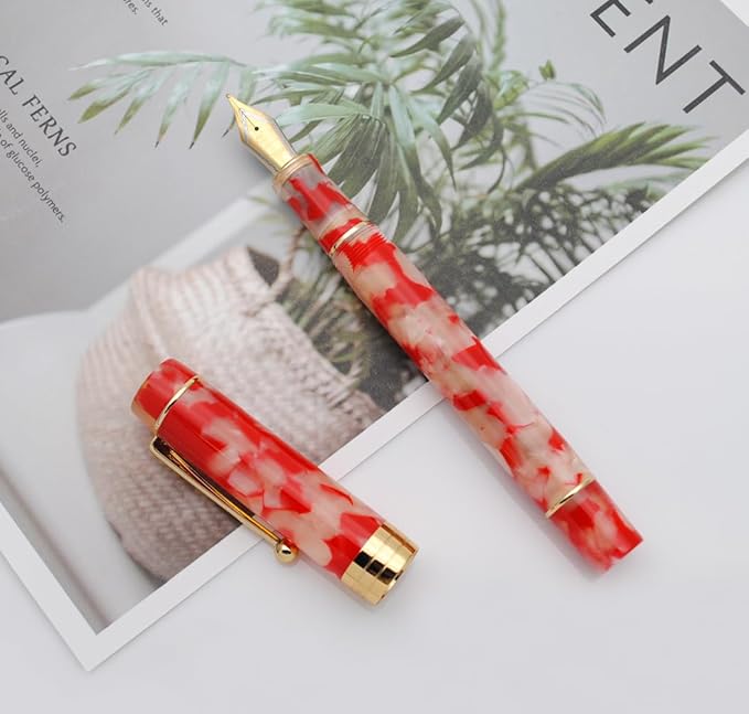 JINHAO 100 Fountain Pen with Ink Converter (Medium Nib 0.7mm, Red White Koi)