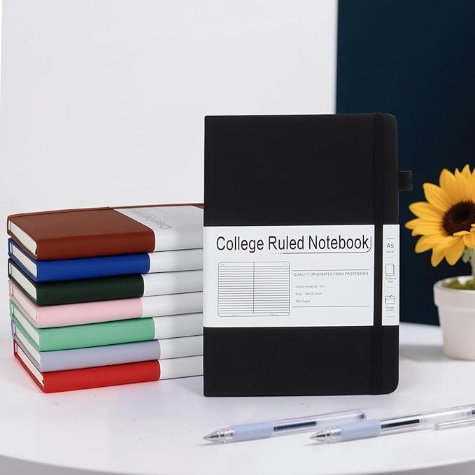 A5 Lined Journal Notebooks for Work, 192 Pages, Medium 5.7 x 8.3inch, College Ruled, Vegan Leather Hardcover Journals for Women Men,3 Pack