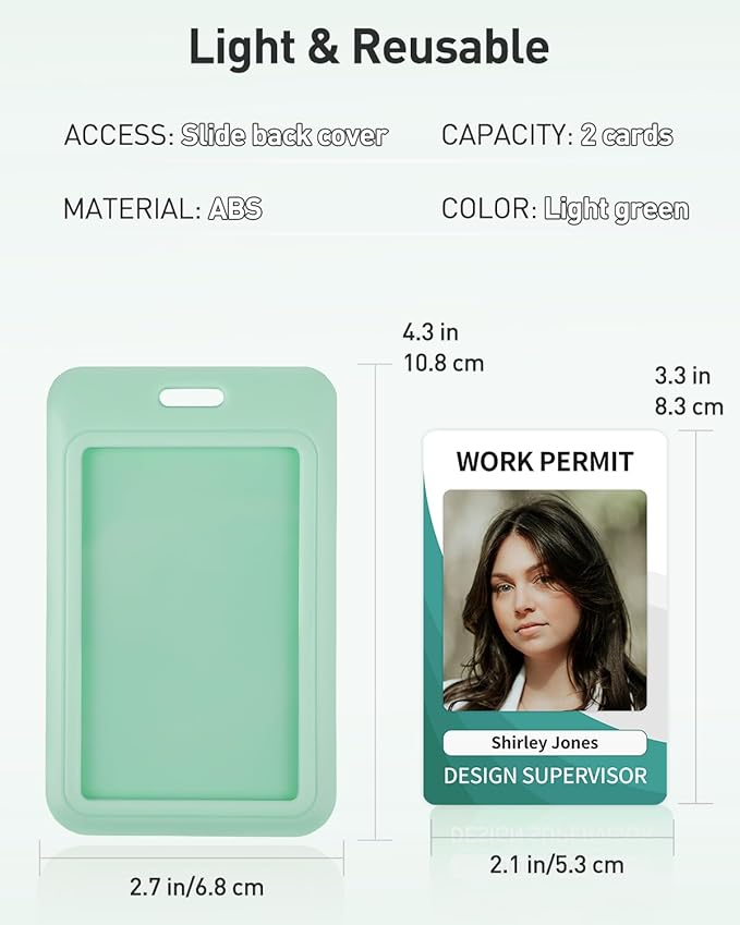 Uniclife 3 Pack Sliding ID Badge Holder Vertical Hard Plastic Case with Clear Window Light-green Card Protector Pouch for Office School ID Credit Cards Proximity Key Cards Driver’s Licenses and Passes