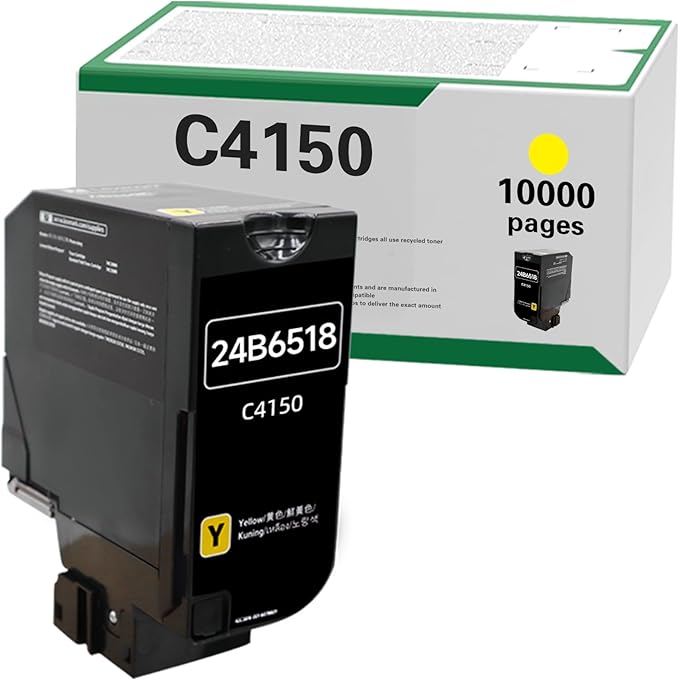 C4150 10000 Pages Yellow High Yield Toner Cartridge Compatible for Lexmark 24B6518 for Lexmark C4150 Laser Printer (1Y, 1-Pack)