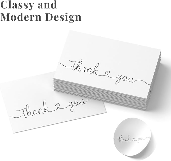 Thank You Cards with Kraft Envelopes and Stickers, Bulk Pack of 20, 4x6 Inch Professional Looking - Suitable for Business, Baby Shower, Wedding, Small Business, Graduation, Bridal Shower, Funeral