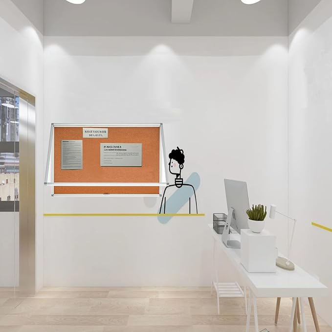 Cork Bulletin Board 24x36 inch Lockable Cork Noticeboard Enclosed Wall-Mounted Display Case for Office Classroom Home School Display Pictures (36x24, Natural Color)