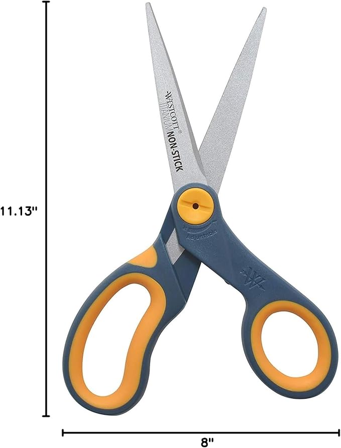 Westcott 8" Titanium-Bonded Non-Stick Scissors For Office & Home, Gray/Yellow, 3 Pack (15454)