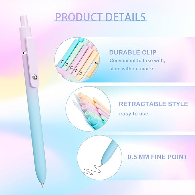 5 PCS Zennyth Gel Pens Quick Dry Fine Point Premium Retractable Rolling Ball Black Ink Smooth Writing Pens for School Office (Aurora)