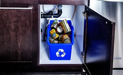 Multi Recycling System with Three Stackable 5 Gallon Bins to Build Your Recycling Center for Offices, Homes, Garages, Businesses (9 Pack, Blue/Yellow/Green)