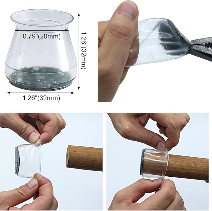 BUMACO Chair Leg Floor Protectors Chair Leg Protectors for Hardwood Floors Silicone Pads Covers to Protect Floors (Clear-20 Pcs, Universal S (0.9"-1.29")
