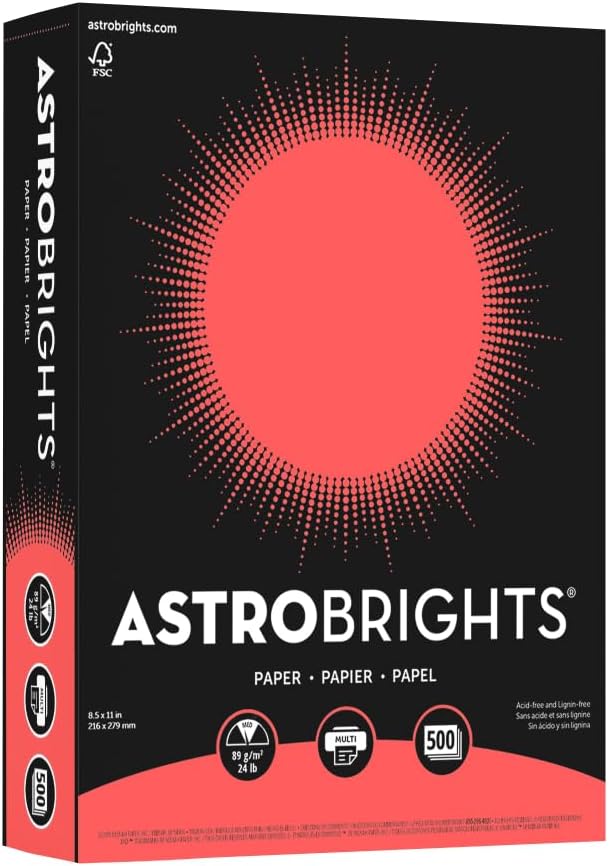 Neenah Astrobrights® Bright Color Paper, Letter Size Paper, 24 Lb, FSC Certified, Rocket Red, Ream Of 500 Sheets