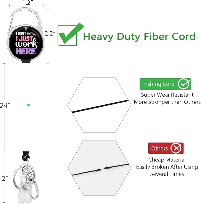 Gctriki Funny Badge Reel Retractable Heavy Duty with 360° Swivel Carabiner Clip, Fun ID Badge Holder Retractable Clip, Cute Nurse Teacher ID Card Holder Retractable Keychain Name Badge Clip