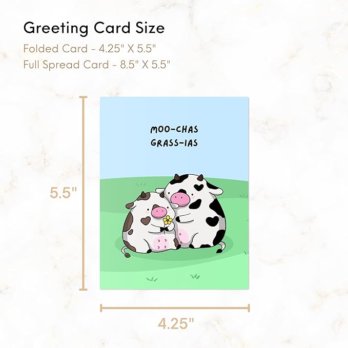 ALY LOU Cute Thank You Card, Thank U Greeting Note Card for Business, Teacher, Wedding, Birthday, Baby Shower, Blank Inside (Moo-Chas Grass-ias)