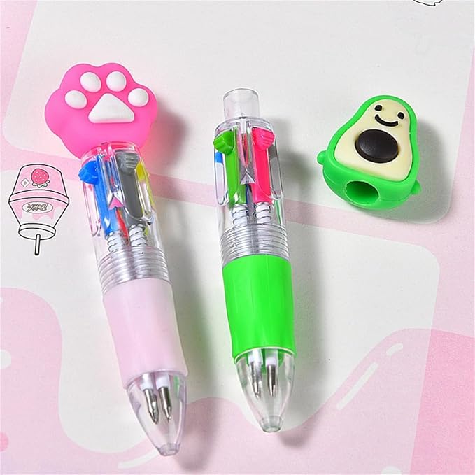 4-in-1 Kawaii Multicolor Pens for Kids | 60 Pack Bulk Mini Ballpoint Pens, Birthday Party Favors Classroom Prizes & Student Gift Supplies (Assorted Styles)