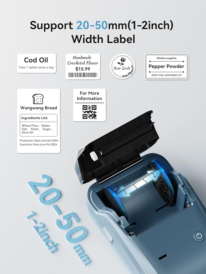NIIMBOT B1 Label Maker, Bluetooth Portable Thermal Printer Machine with Large Waterproof Tape and Multiple Templates for Small Business,Office,Home,School, 2 Inch (Blue, 1 Printer+3 Roll Label)