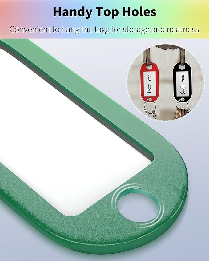 Uniclife 2 Inch Tough Plastic Key Tags in 10 Assorted Colors Item Identifiers Markers with Blank Paper Labels Protective Plastic Films and Split Rings, 100 Pack
