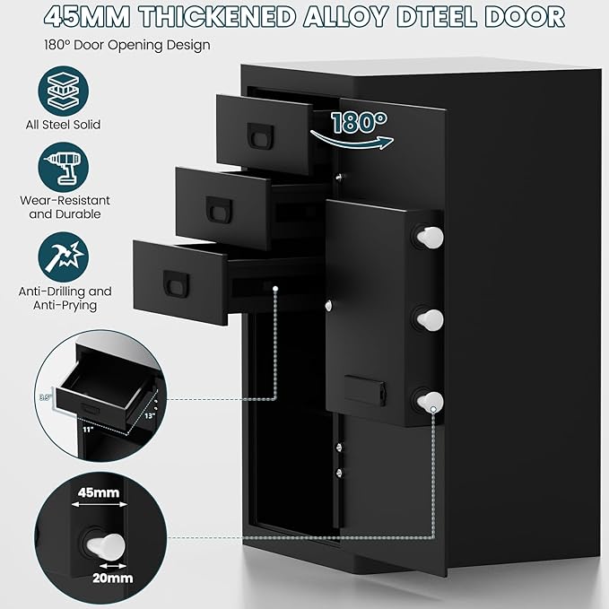 5.0 Cuft Fireproof Document Safe Box : Home Safe Fireproof Waterproof With Removable Drawer & Shelf Programmable Keypad Smart Alert Security Digital Office Safe Box For Money Jewelry