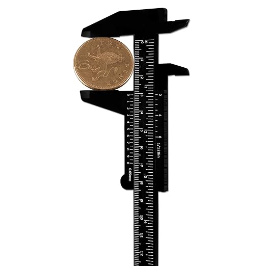 Honoson 10 Pcs Plastic Vernier Caliper 0-6 Inch/0-150 mm for School Student Black Mini Double Scale Sliding Gauge Measuring Tool Vernier Caliper Eyebrow Mapping Ruler Tool for Office Tattoo Artists