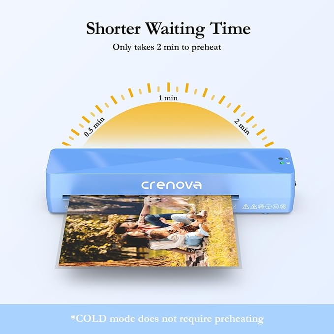 Crenova Laminator Machine with 10 Laminating Sheets, A4 Laminating Machine Hot & Cold with Fast Warm Technology, Thermal Laminator 9 Inch for Home Office School Business Blue