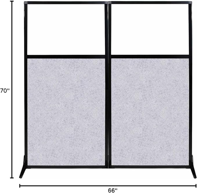 Versare Office Workstation Screen | Portable Wall Divider | Modern Cubicle | Freestanding Privacy Screen | Flexible Work Space | 2 Panels | 66" Wide x 70" Tall Marble Gray SoundSorb Panels With Window