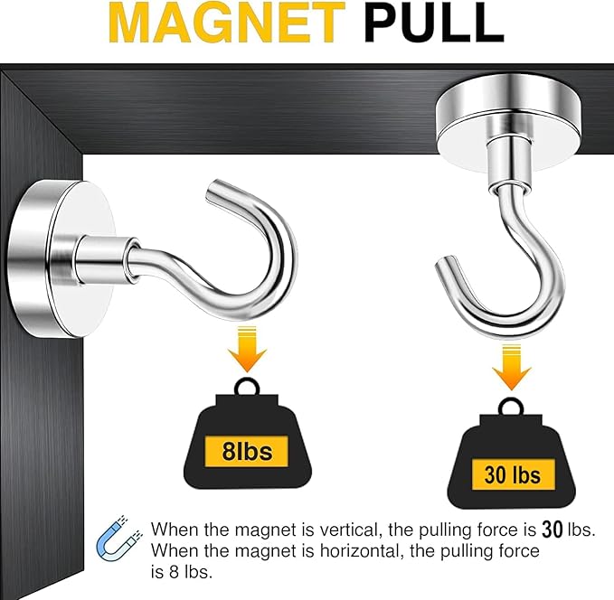 DIYMAG 60 Pack 30Lbs Magnetic Hooks for Cruise, Grill, Towel, Indoor Hanging, Home, Kitchen, Workplace, Office and Garage, Silver Pegboard Hooks Pack of 60