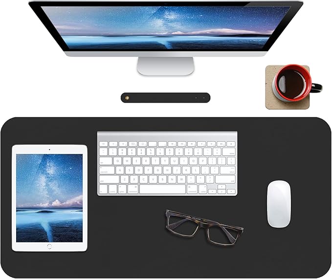 Boutilon Leather Desk Pad 30" x14",Non-Slip Mouse Pad,Office Desk Mat,Waterprooft PU Leather Desk Blotter,Desk Pad Protector,Desk Writing Pad for Home Office Decor (M-Black)