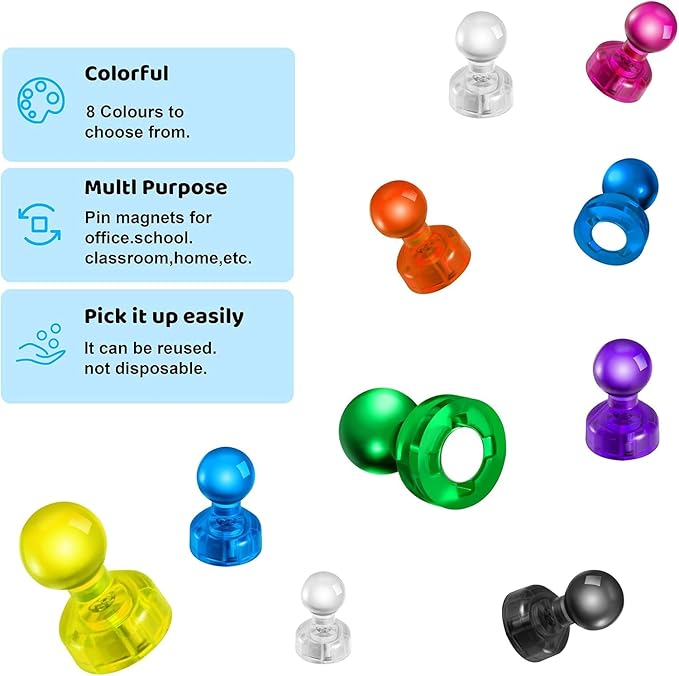 90 PCS Colorful Strong Magnetic Push Pin Magnets, Office/Classroom Magnets,8 Assorted Color, Perfect to use as Kitchen Home and School, Map Magnets,Whiteboard Magnets